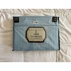 Manhattan Collection Twin Size Bed Sheet Set Extra Soft Light Blue 6pc Set New